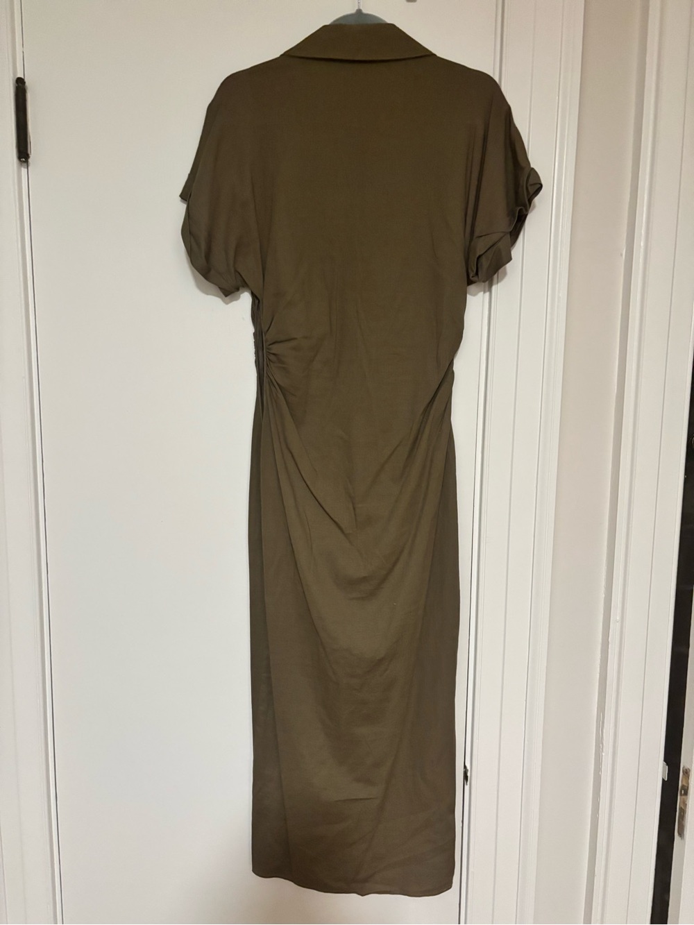 Zara Olive Button-Front Ruched Midi Dress - Picture 3 of 4